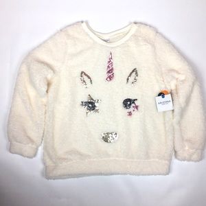 Girls Sz14 Soft Fleece Top w/Unicorn Face NWT